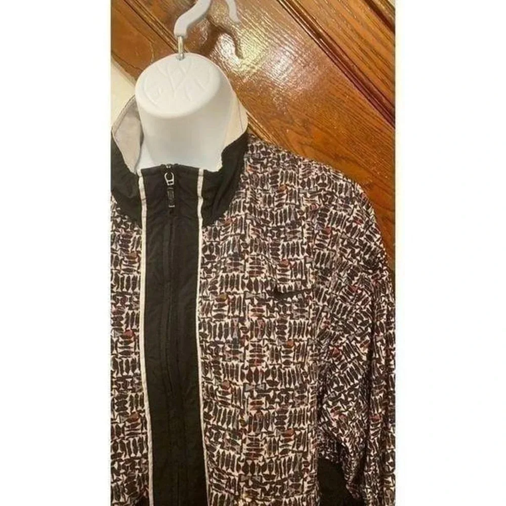 Nike‎ Windbreaker Jacket Women Black Brown Geometric Vintage 90s Full Zip Medium